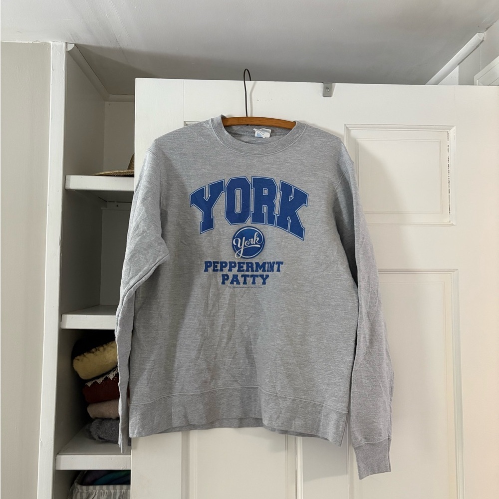 Port and Company Gray and Blue Women's Crew Neck Sweater